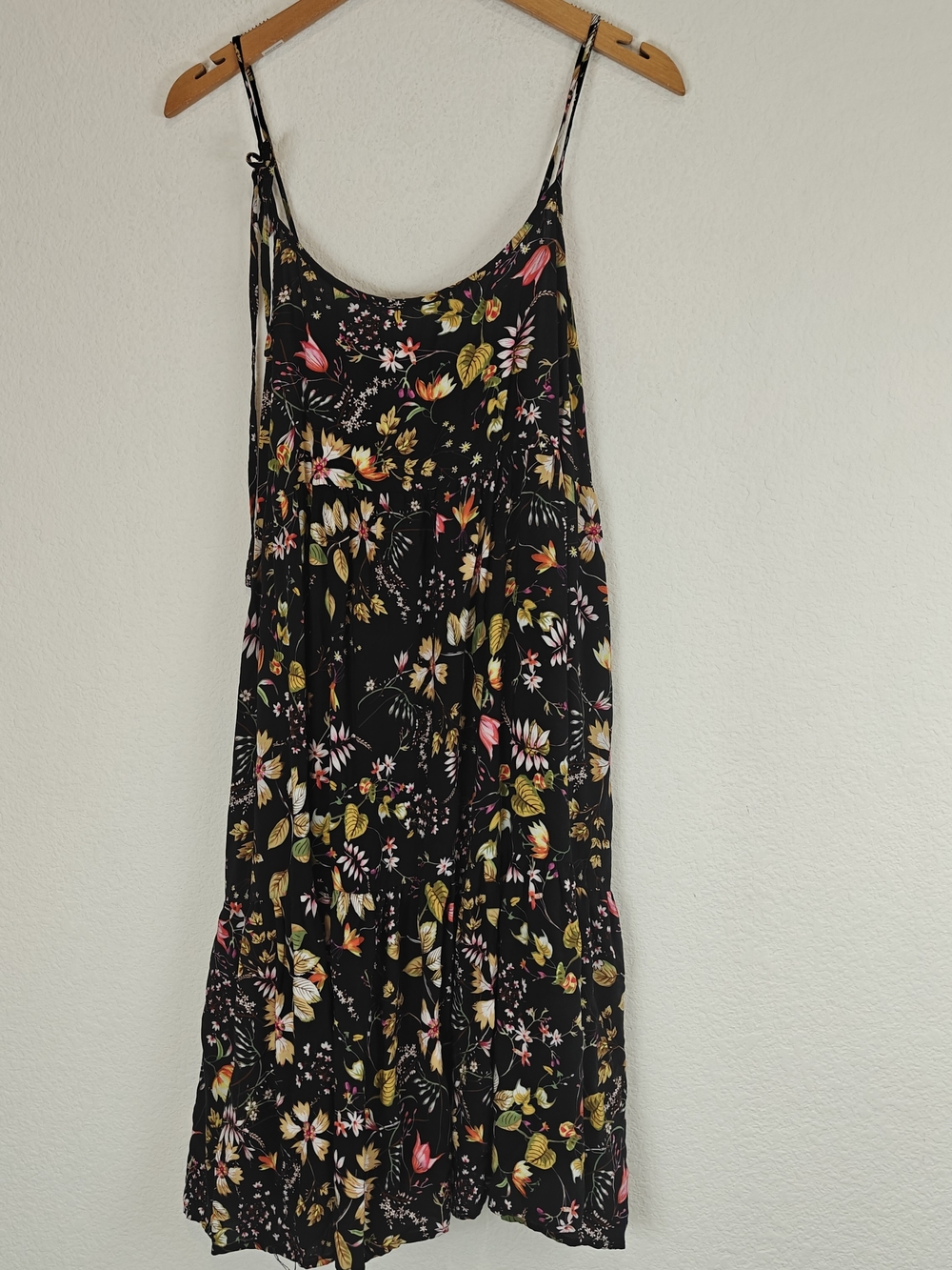 Natural Life Floral Tiered Slip Dress XL Black Multicolor Wildflower Boho